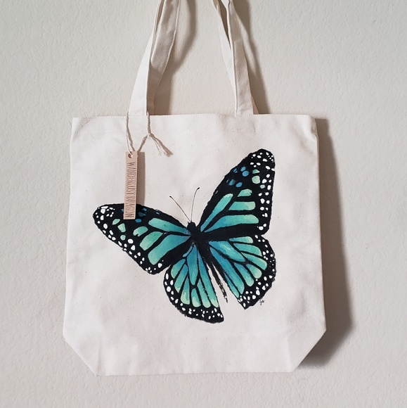 Handpainted Butterfly Canvas Tote Bag - Picture 5 of 5